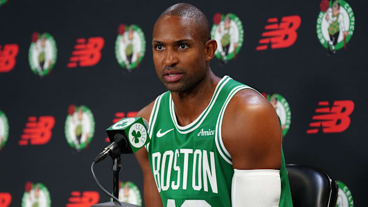 Boston Celtics center Al Horford (42) talks to reporters during media day at Auerbach Center.
