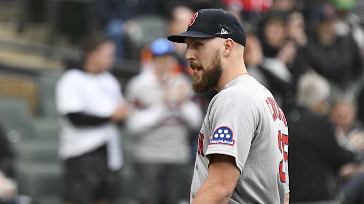 Apr 13, 2025; Chicago, Illinois, USA; Boston Red Sox pitcher Garrett Crochet (35) leaves the field after Chicago White Sox third baseman Chase Meidroth (10) singles during the eighth inning at Guaranteed Rate Field. Mandatory Credit: Matt Marton-Imagn Images Apr 13, 2025; Chicago, Illinois, USA; Boston Red Sox pitcher Garrett Crochet (35) leaves the field after Chicago White Sox third baseman Chase Meidroth (10) singles during the eighth inning at Guaranteed Rate Field. Mandatory Credit: Matt Marton-Imagn Images
