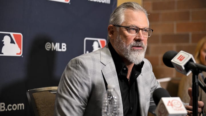 Pittsburgh Pirates manager Derek Shelton speaks with the media at the Hilton Anatole during the 2024 MLB Winter Meetings. Pittsburgh Pirates manager Derek Shelton speaks with the media at the Hilton Anatole during the 2024 MLB Winter Meetings.