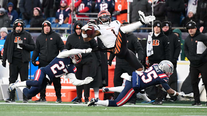 Dec 24, 2022; Foxborough, Massachusetts, USA; Cincinnati Bengals wide receiver Ja'Marr Chase (1)