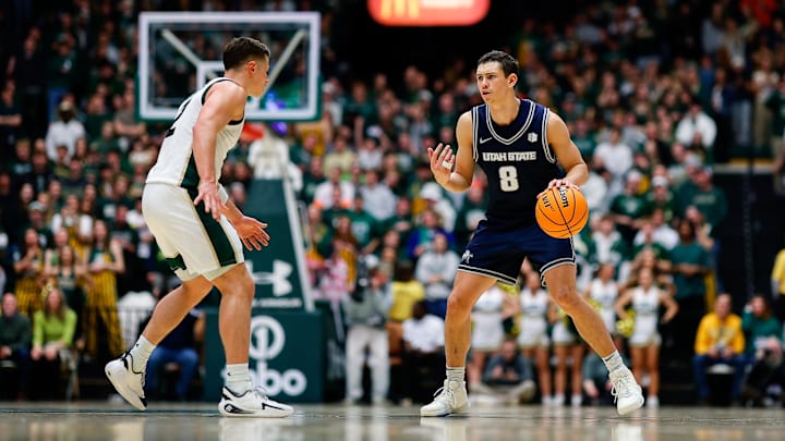 Utah State Aggies guard Drake Allen.