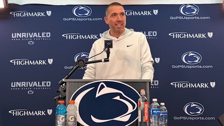 Penn State Nittany Lions football coach Matt Campbell speaks during a press conference at Beaver Stadium.