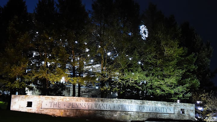 A general view of a Penn State University sign outside of Beaver Stadium.