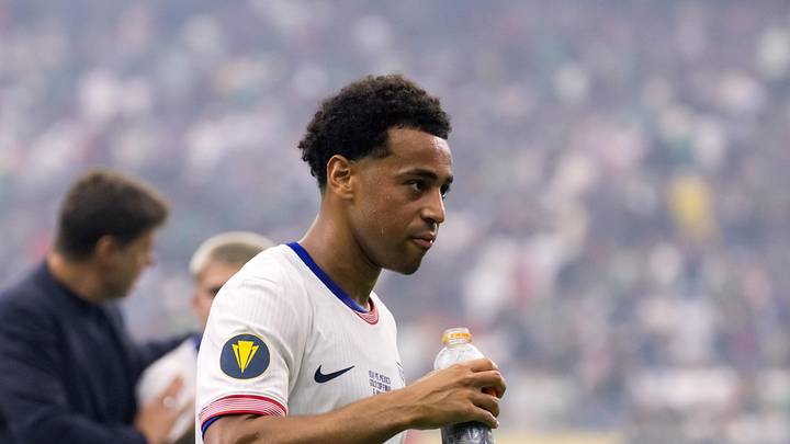 Jul 6, 2025; Houston, Texas, USA; United States midfielder Tyler Adams (4) against Mexico during the 2025 Gold Cup Final soccer match at NRG Stadium. 