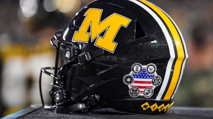 A Missouri Tigers helmet sits, during a game against the Mississippi State Bulldogs this season.