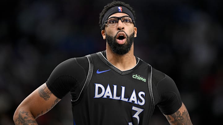 Dec 23, 2025; Dallas, Texas, USA; Dallas Mavericks forward Anthony Davis (3) looks on during the second half against the Denver Nuggets at the American Airlines Center. Mandatory Credit: Jerome Miron-Imagn Images