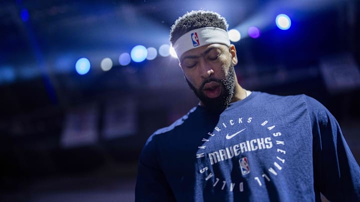 Jan 6, 2026; Sacramento, California, USA; Dallas Mavericks forward Anthony Davis (3) stands on the court before the start of the game against the Sacramento Kings at the Golden 1 Center. Mandatory Credit: Cary Edmondson-Imagn Images