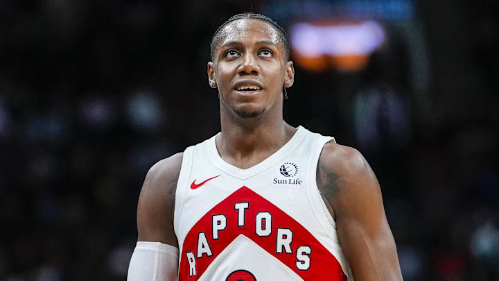 Oct 17, 2025; Toronto, Ontario, CAN; Toronto Raptors forward/guard RJ Barrett (9) looks on against the Brooklyn Nets during the second half at Scotiabank Arena. Mandatory Credit: Kevin Sousa-Imagn Images Oct 17, 2025; Toronto, Ontario, CAN; Toronto Raptors forward/guard RJ Barrett (9) looks on against the Brooklyn Nets during the second half at Scotiabank Arena. Mandatory Credit: Kevin Sousa-Imagn Images
