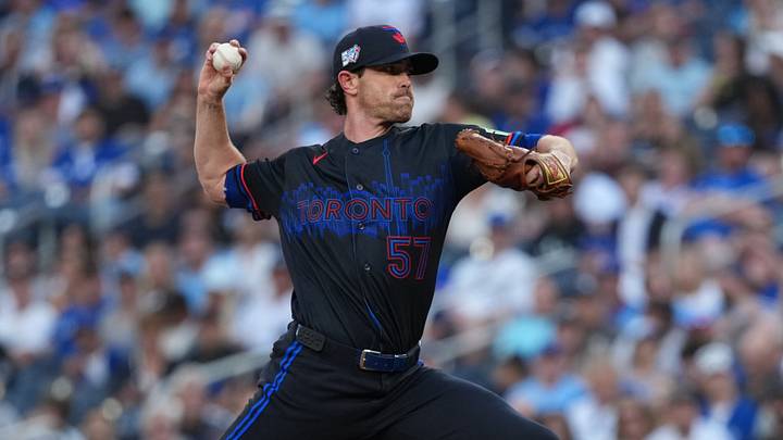 Aug 14, 2026; Toronto, Ontario, CAN; Toronto Blue Jays start pitcher Shane Bieber (57) throws a pitch against the New York Yankees during the first inning at Rogers Centre. Mandatory Credit:
Nick Turchiaro-Imagn Images Aug 14, 2026; Toronto, Ontario, CAN; Toronto Blue Jays start pitcher Shane Bieber (57) throws a pitch against the New York Yankees during the first inning at Rogers Centre. Mandatory Credit:
Nick Turchiaro-Imagn Images