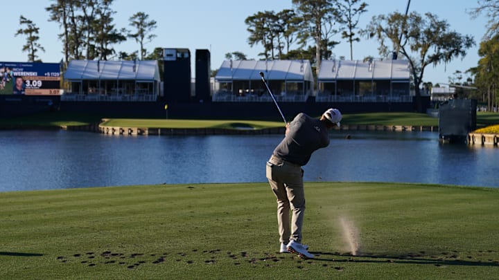 Mar 11, 2021; Ponte Vedra Beach, Florida, USA; Richy Werenski hits his tee shot on the 17th hole