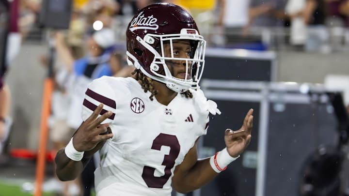 Sep 7, 2024; Tempe, Arizona, USA; Mississippi State Bulldogs wide receiver Kevin Coleman Jr. (3) against the Arizona State Sun Devils at Mountain America Stadium. Mandatory Credit: Mark J. Rebilas-Imagn Images Sep 7, 2024; Tempe, Arizona, USA; Mississippi State Bulldogs wide receiver Kevin Coleman Jr. (3) against the Arizona State Sun Devils at Mountain America Stadium. Mandatory Credit: Mark J. Rebilas-Imagn Images
