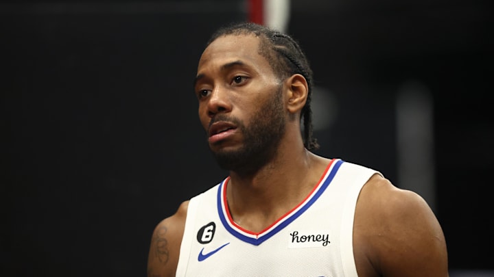 Los Angeles Clippers forward Kawhi Leonard (2) after game against the Phoenix Suns during game the 2023 NBA playoffs.