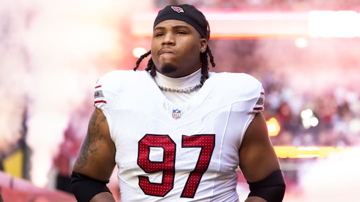 Dec 21, 2025; Glendale, Arizona, USA;  Arizona Cardinals defensive lineman Walter Nolen III (97) against the Atlanta Falcons at State Farm Stadium. Mandatory Credit: Mark J. Rebilas-Imagn Images
