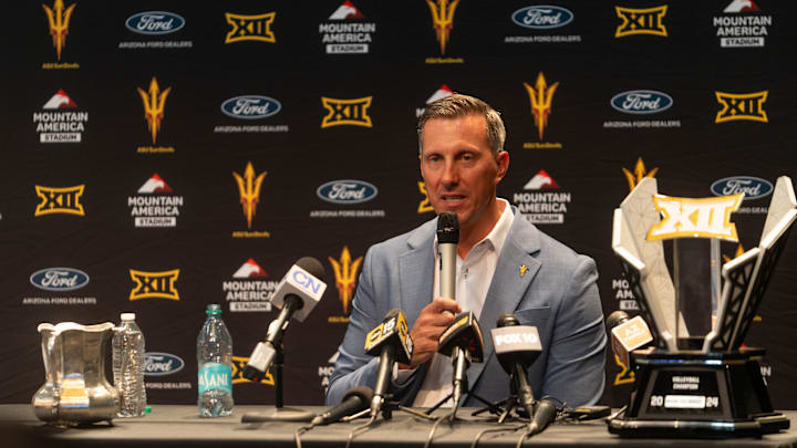 Arizona State athletic director Graham Rossini speaks to members of the media during a news conference at the Walter Cronkite School of Journalism and Mass Communication in Phoenix on June 26, 2025. Arizona State athletic director Graham Rossini speaks to members of the media during a news conference at the Walter Cronkite School of Journalism and Mass Communication in Phoenix on June 26, 2025.