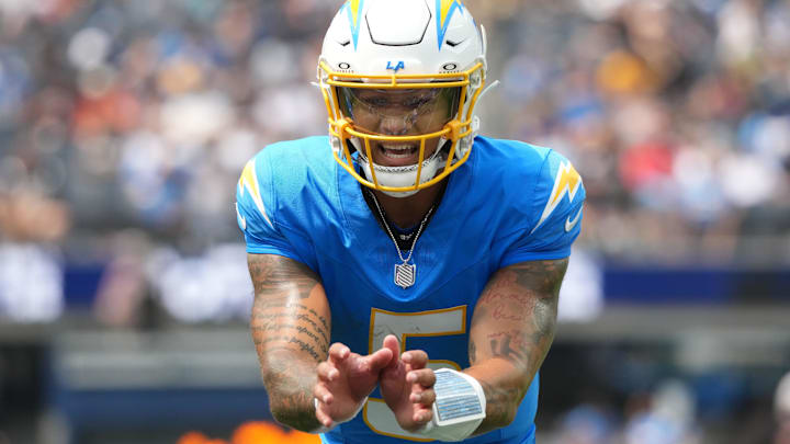 Aug 10, 2025; Inglewood, California, USA; Los Angeles Chargers quarterback Trey Lance (5) prepares to take the snap against the New Orleans Saints in the first half at SoFi Stadium. Mandatory Credit: Kirby Lee-Imagn Images Aug 10, 2025; Inglewood, California, USA; Los Angeles Chargers quarterback Trey Lance (5) prepares to take the snap against the New Orleans Saints in the first half at SoFi Stadium. Mandatory Credit: Kirby Lee-Imagn Images