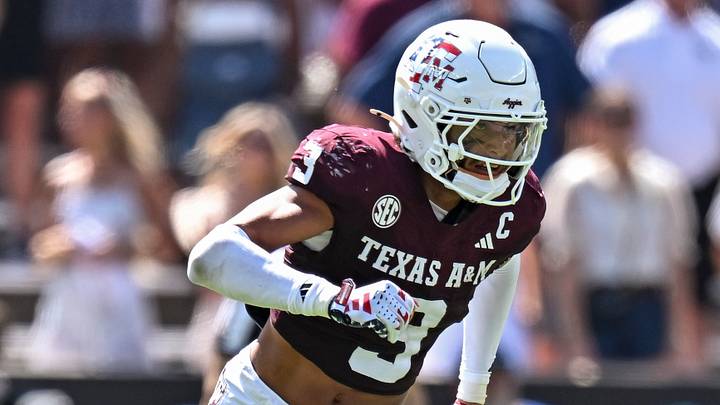 Sep 12, 2026; College Station, Texas, USA; Texas A&M Aggies safety Marcus Ratcliffe (3) runs a route during the first quarter against Arizona State Sun Devils at Kyle Field. Mandatory Credit: Maria Lysaker-Imagn Images