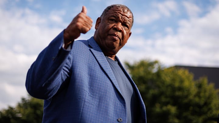 Sep 16, 2023; Lexington, Kentucky, USA; Kentucky Wildcats associate head coach Vince Marrow waves to fans at Cat Walk before the game against the Akron Zips at Kroger Field. Mandatory Credit: Jordan Prather-Imagn Images