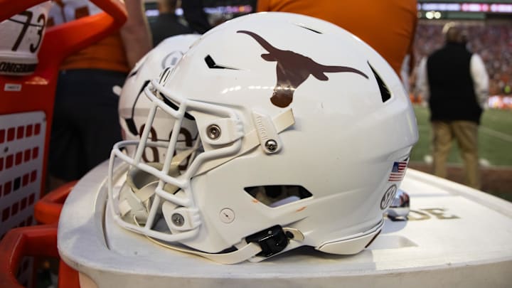 Dec 21, 2024; Austin, Texas, USA; Detailed view of a Texas Longhorns helmet during the CFP National playoff first round at Darrell K Royal-Texas Memorial Stadium. Mandatory Credit: Mark J. Rebilas-Imagn Images Dec 21, 2024; Austin, Texas, USA; Detailed view of a Texas Longhorns helmet during the CFP National playoff first round at Darrell K Royal-Texas Memorial Stadium. Mandatory Credit: Mark J. Rebilas-Imagn Images