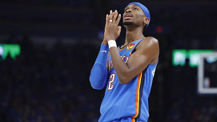 May 22, 2025; Oklahoma City, Oklahoma, USA; Oklahoma City Thunder guard Shai Gilgeous-Alexander (2) reacts after a play against the Minnesota Timberwolves in the third quarter during game two of the western conference finals for the 2025 NBA Playoffs at Paycom Center. Mandatory Credit: Alonzo Adams-Imagn Images May 22, 2025; Oklahoma City, Oklahoma, USA; Oklahoma City Thunder guard Shai Gilgeous-Alexander (2) reacts after a play against the Minnesota Timberwolves in the third quarter during game two of the western conference finals for the 2025 NBA Playoffs at Paycom Center. Mandatory Credit: Alonzo Adams-Imagn Images