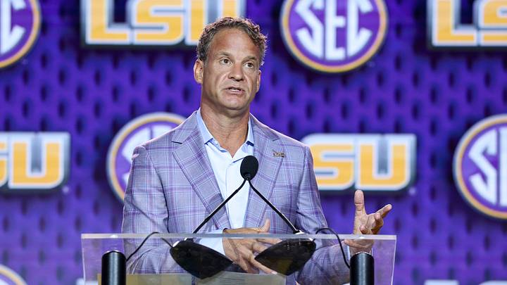 LSU Tigers head coach Lane Kiffin speaks to the press during SEC Football Kickoff Media Day at the Tampa Marriott. LSU Tigers head coach Lane Kiffin speaks to the press during SEC Football Kickoff Media Day at the Tampa Marriott.