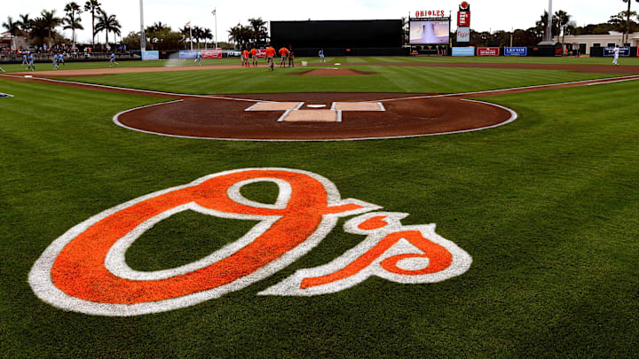 Feb 23, 2018; Sarasota, FL, USA; View of the Baltimore Orioles logo on the field before the start of the spring training game against the Tampa Bay Rays at Ed Smith Stadium. Mandatory Credit: Jonathan Dyer-Imagn Images Feb 23, 2018; Sarasota, FL, USA; View of the Baltimore Orioles logo on the field before the start of the spring training game against the Tampa Bay Rays at Ed Smith Stadium. Mandatory Credit: Jonathan Dyer-Imagn Images