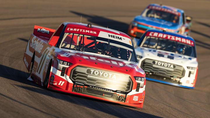 Oct 31, 2025; Avondale, Arizona, USA; NASCAR Truck Series driver Corey Heim (11) during the NASCAR Truck Series Championship race at Phoenix Raceway.