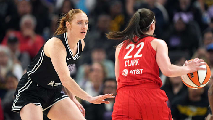 Former Golden State Valkyries forward Chloe Bibby and Indiana Fever guard Caitlin Clark at Chase Center. Former Golden State Valkyries forward Chloe Bibby and Indiana Fever guard Caitlin Clark at Chase Center.