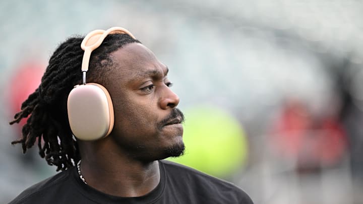 Jan 11, 2026; Philadelphia, PA, USA; Philadelphia Eagles wide receiver A.J. Brown (11) during warmups against the San Francisco 49ers in an NFC Wild Card Round game at Lincoln Financial Field. Mandatory Credit: Eric Hartline-Imagn Images