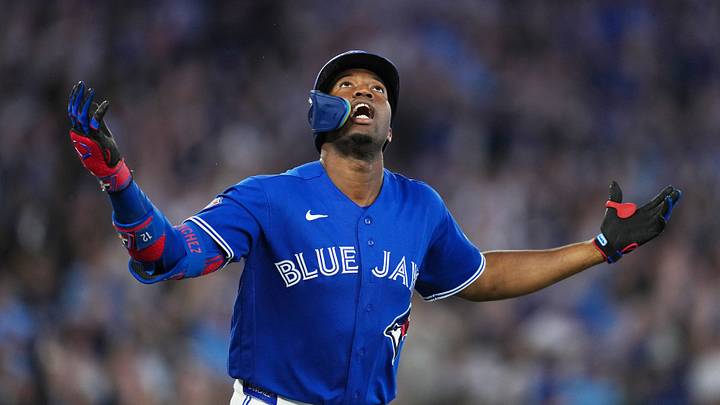 May 26, 2026; Toronto, Ontario, CAN; Toronto Blue Jays right fielder Jesus Sanchez (12) celebrates after hitting a grand slam home run against the Miami Marlins during the sixth inning at the Rogers Centre. Mandatory Credit: Nick Turchiaro-Imagn Images May 26, 2026; Toronto, Ontario, CAN; Toronto Blue Jays right fielder Jesus Sanchez (12) celebrates after hitting a grand slam home run against the Miami Marlins during the sixth inning at the Rogers Centre. Mandatory Credit: Nick Turchiaro-Imagn Images