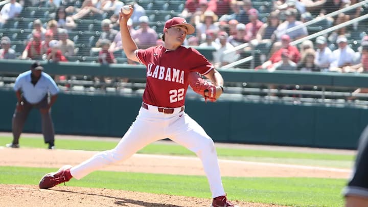 Alabama relief pitcher Braylon Myers (22).