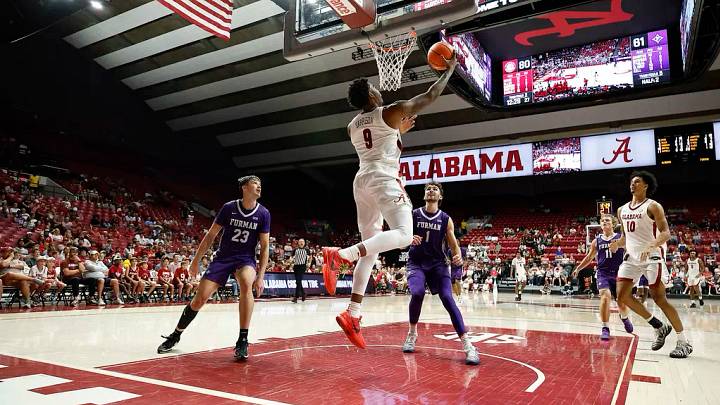 Alabama forward Brandon Garrison (9) in action against Furman at Coleman Coliseum in Tuscaloosa, AL on Thursday, Oct 8, 2026.