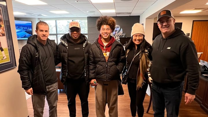 Class of 2027 athlete Wesley Winn with his family and Boston College coaches