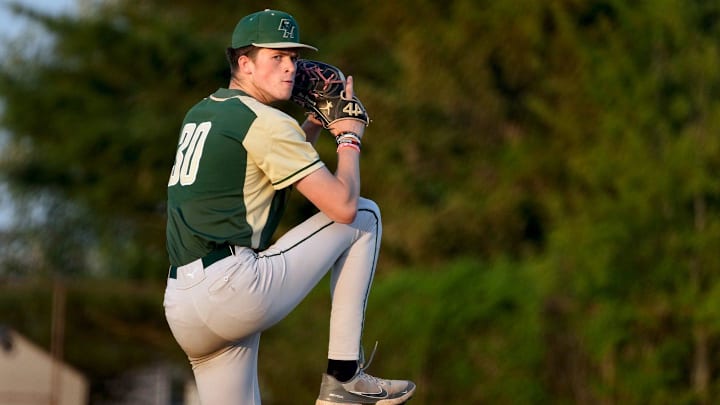 Hendricken pitcher Alex Clemmey starts for the Hawk against Portsmouth on May 11, 2023. Hendricken pitcher Alex Clemmey starts for the Hawk against Portsmouth on May 11, 2023.