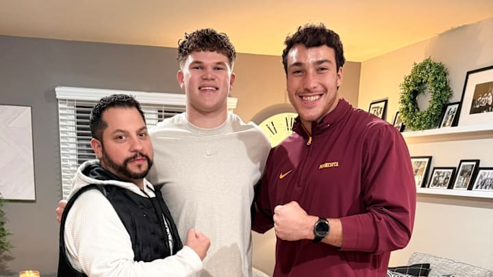 Gophers defensive coordinator (left) with Kason Clayborne (middle) and linebackers coach Mariano Sori-Marin (right).