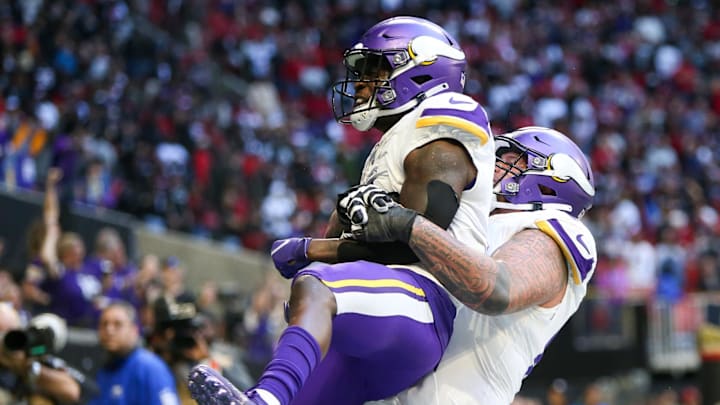 Nov 5, 2023; Atlanta, Georgia, USA; Minnesota Vikings wide receiver Brandon Powell (4) celebrates