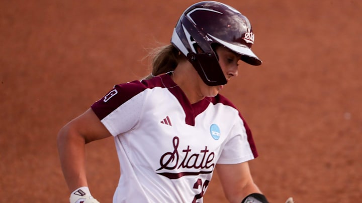 Mississippi State's Sierra Sacco runs the bases during a game in the Lubbock Regional of the 2025 NCAA softball tournament, Saturday, May 17, 2025, at Rocky Johnson Field.