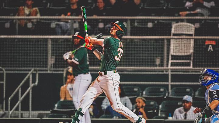 Miami freshman catcher Alonzo Alverez with his first home run of the season against Indiana State 