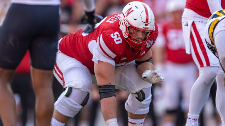Nebraska offensive lineman Rocco Spindler prepares to block against Michigan. Nebraska offensive lineman Rocco Spindler prepares to block against Michigan.