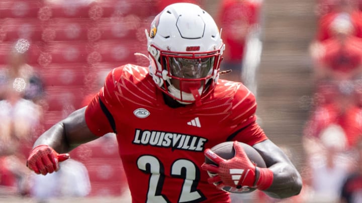 Louisville Cardinals running back Keyjuan Brown (22) rushes down the field during their game against the Austin Peay Governors on Saturday, Aug. 31, 2024 at L&N Federal Credit Union Stadium in Louisville, Ky.