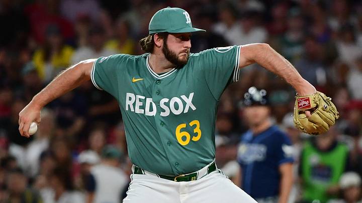 Jul 17, 2026; Boston, Massachusetts, USA; Boston Red Sox pitcher Justin Slaten (63) pitches during the eighth inning against the Tampa Bay Rays at Fenway Park. Mandatory Credit: Bob DeChiara-Imagn Images Jul 17, 2026; Boston, Massachusetts, USA; Boston Red Sox pitcher Justin Slaten (63) pitches during the eighth inning against the Tampa Bay Rays at Fenway Park. Mandatory Credit: Bob DeChiara-Imagn Images