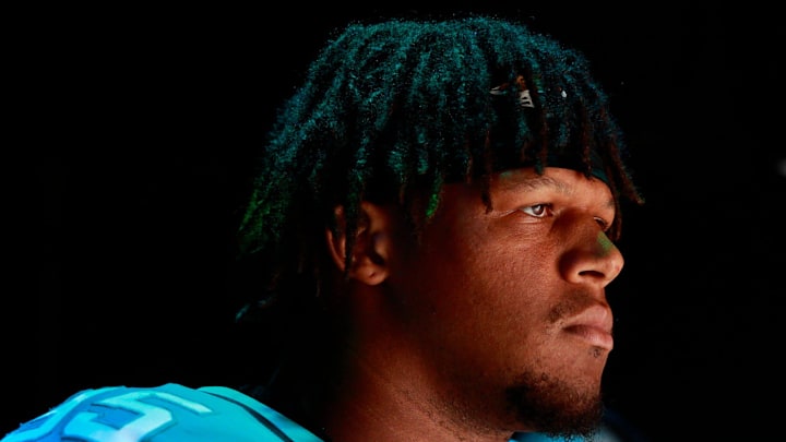 Jacksonville Jaguars defensive end Roy Robertson-Harris (95) takes to the field through the tunnel before an NFL football game against the Houston Texans Sunday, Oct. 9, 2022 at TIAA Bank Field in Jacksonville. The Texans won 13-6. [Corey Perrine/Florida Times-Union]

Jki 100822 Texans Jags Cp 89