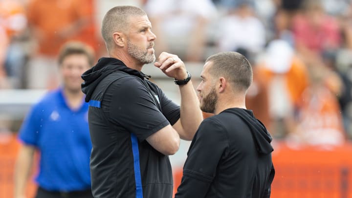 Florida head coach Billy Napier watches warm ups before an NCAA football game in Gainesville, FL on Saturday, October 4, 2025. [Alan Youngblood/Gainesville Sun]