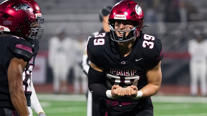 St. Joseph's Prep linebacker Anthony Sacca (39) celebrates after intercepting a tipped pass during
