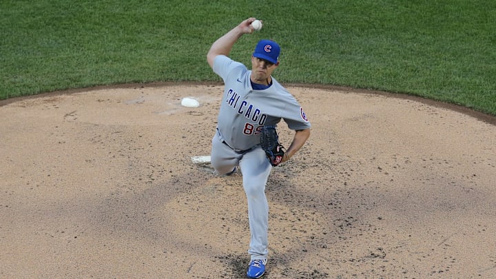 Jun 16, 2021; New York City, New York, USA; Chicago Cubs starting pitcher Robert Stock (89) pitches against the New York Mets during the second inning at Citi Field. Mandatory Credit: Brad Penner-Imagn Images