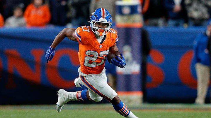 Denver Broncos running back J.K. Dobbins.