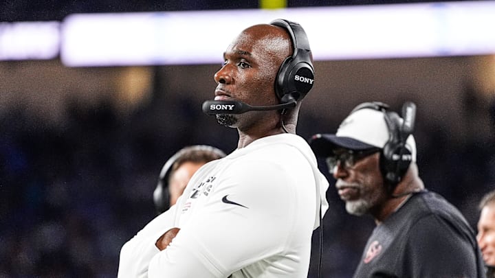 Houston Texans head coach DeMeco Ryans watches a play against Detroit Lions during the second half at Ford Field in Detroit on Saturday, August 23, 2025. Houston Texans head coach DeMeco Ryans watches a play against Detroit Lions during the second half at Ford Field in Detroit on Saturday, August 23, 2025.