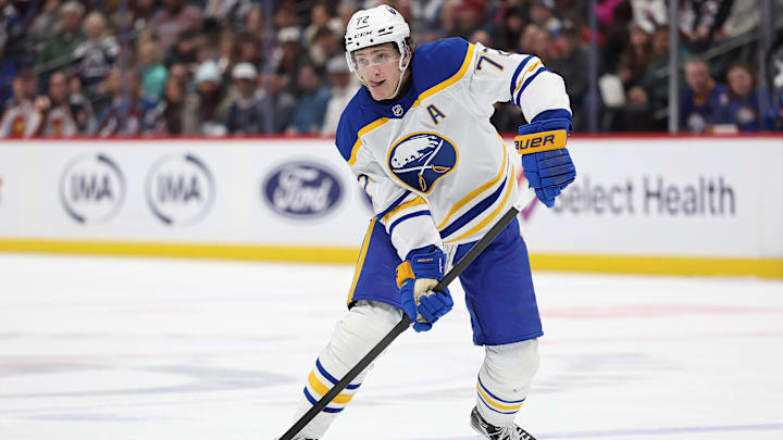 Buffalo Sabres Tage Thompson with the puck