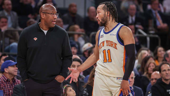 Dec 7, 2025; New York, New York, USA; New York Knicks head coach Mike Brown talks wth guard Jalen Brunson (11) in the fourth quarter against the Orlando Magic at Madison Square Garden. Mandatory Credit: Wendell Cruz-Imagn Images Dec 7, 2025; New York, New York, USA; New York Knicks head coach Mike Brown talks wth guard Jalen Brunson (11) in the fourth quarter against the Orlando Magic at Madison Square Garden. Mandatory Credit: Wendell Cruz-Imagn Images