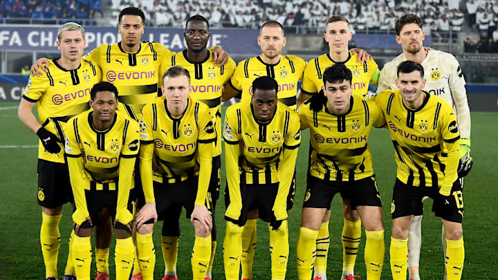 Borussia players pose for a team picture during the...