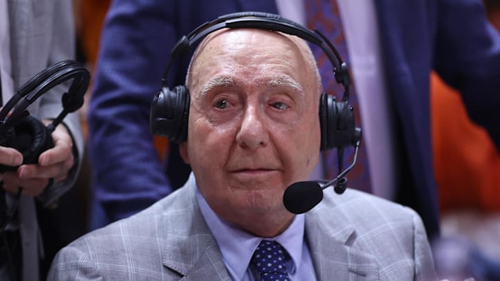 Mar 1, 2025; Knoxville, Tennessee, USA; ESPN analyst Dick Vitale before the game between the Tennessee Volunteers and the Alabama Crimson Tide at Thompson-Boling Arena at Food City Center. Mandatory Credit: Randy Sartin-Imagn Images Mar 1, 2025; Knoxville, Tennessee, USA; ESPN analyst Dick Vitale before the game between the Tennessee Volunteers and the Alabama Crimson Tide at Thompson-Boling Arena at Food City Center. Mandatory Credit: Randy Sartin-Imagn Images